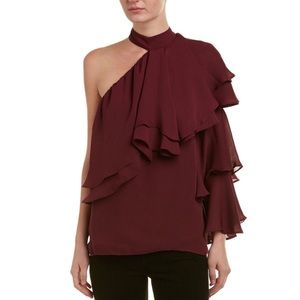 PARKER Red Ophelia Silk One-shoulder Top NWT S